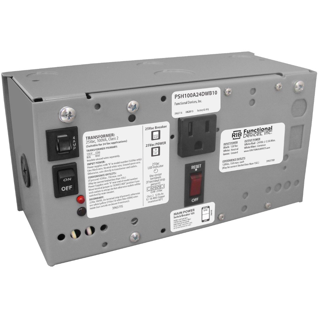 Functional Devices PSH100A24DWB10 Enclosed Power Supply 100VAAC 2.5ADC, 10A Breaker