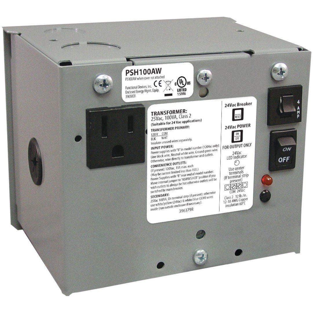 Functional Devices PSH100AW Enclosed Power Supply 100VAAC, Secondary Wires