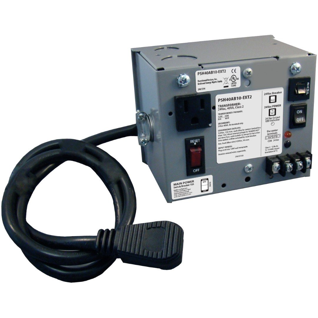 Functional Devices PSH40AB10-EXT2 Enclosed Power Supply 40VA, 120-24VAC, 10A, Cord