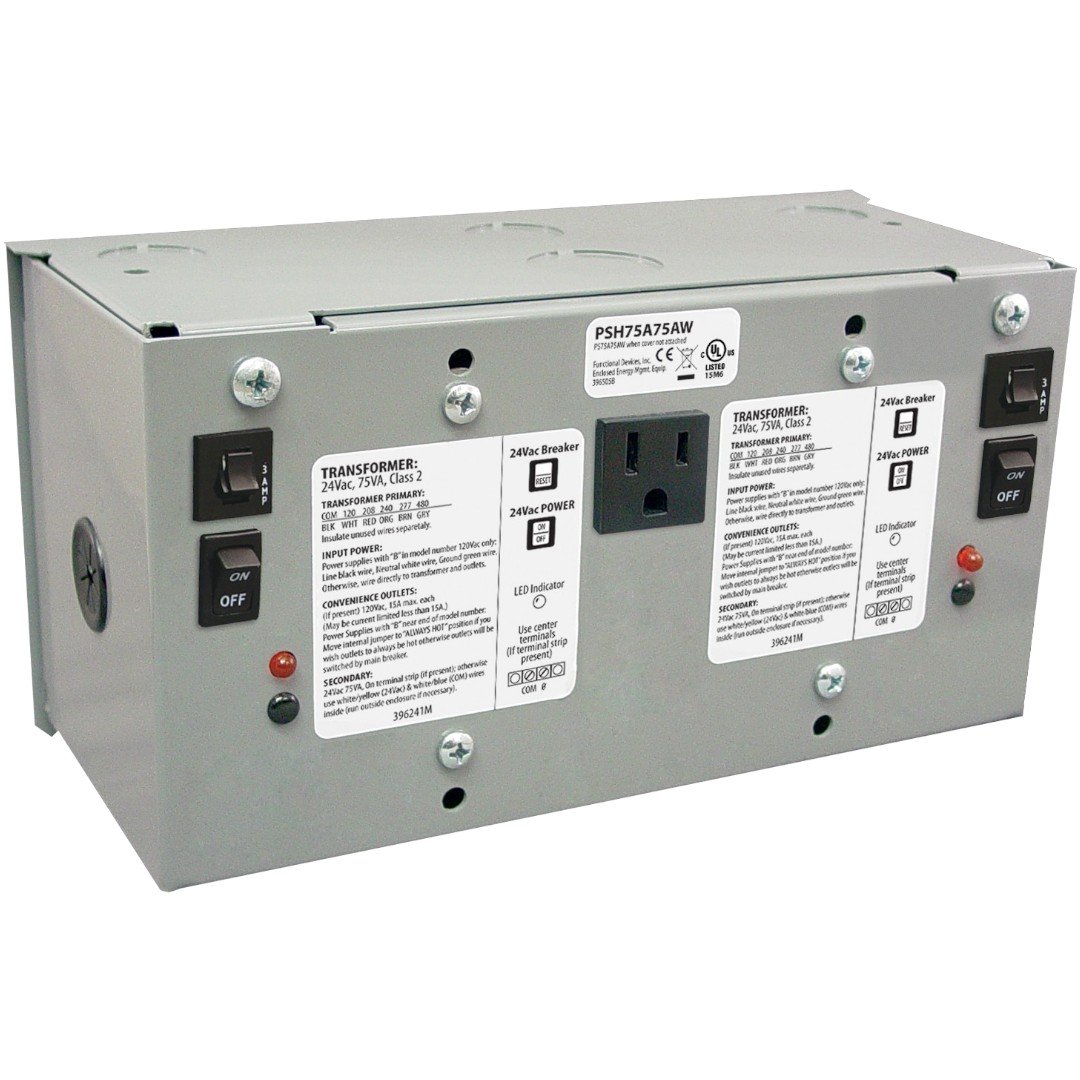 Functional Devices PSH75A75AW Enclosed Power Supply Dual 75VA, Sec Wires, 120-480VAC