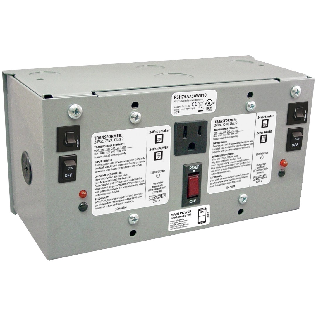 Functional Devices PSH75A75AWB10 Enclosed Power Supply Dual 75VA, 10A, Sec Wires