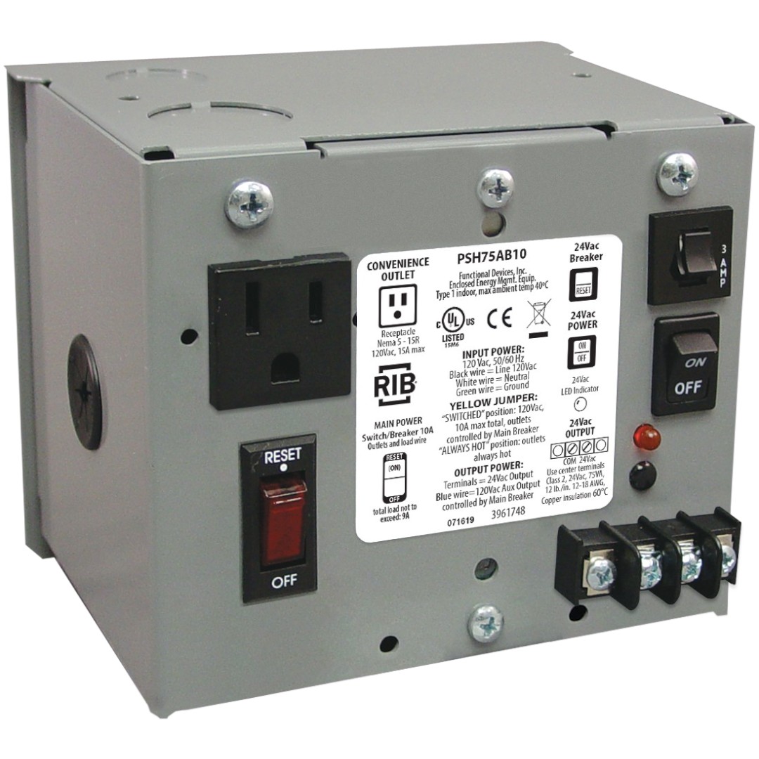 Functional Devices PSH75AB10 Enclosed Power Supply 75VA, 120-24VAC, 10A