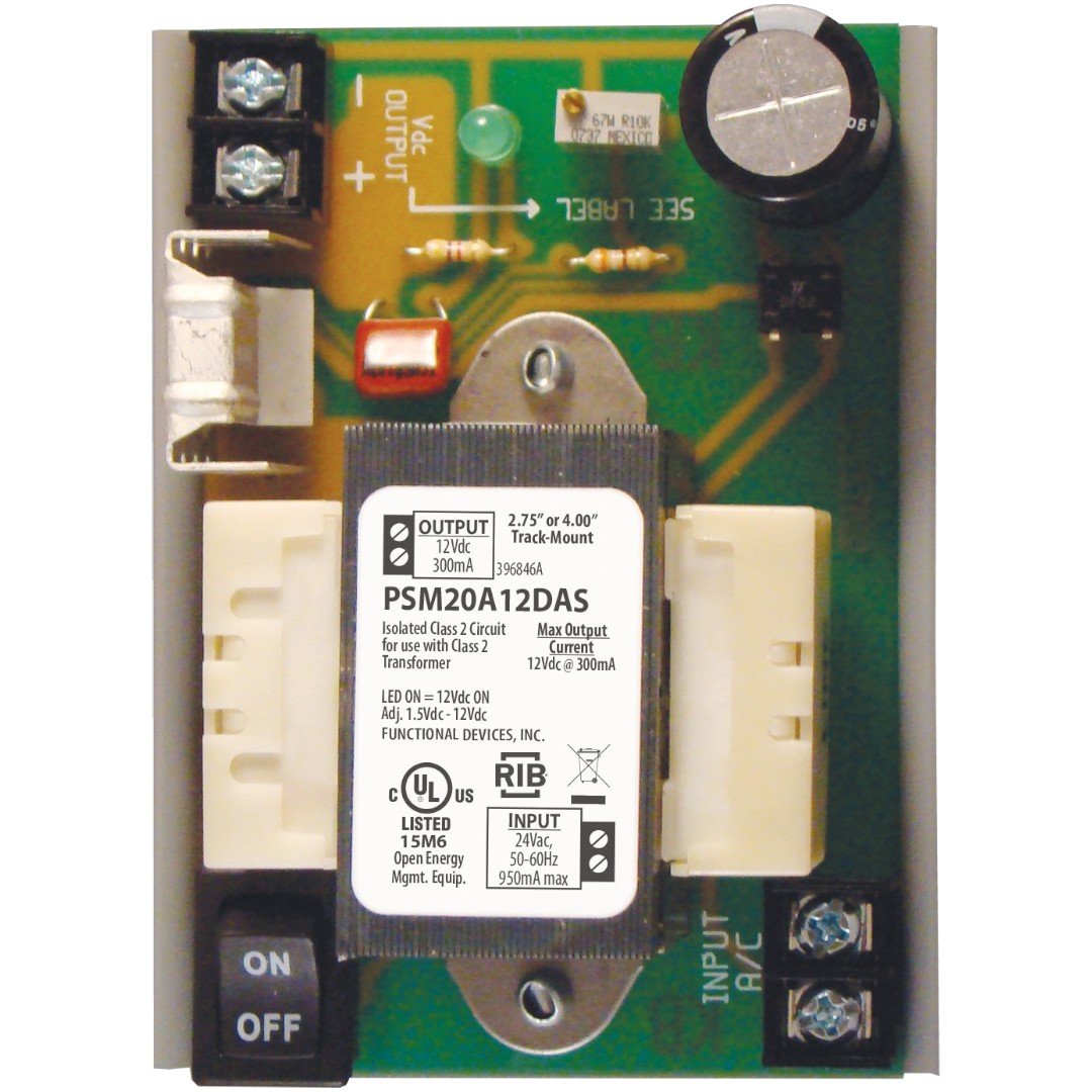Functional Devices PSM20A12DAS Panel Power Supply 4in, 24VAC In, 1.5-14VDC Out, Sw
