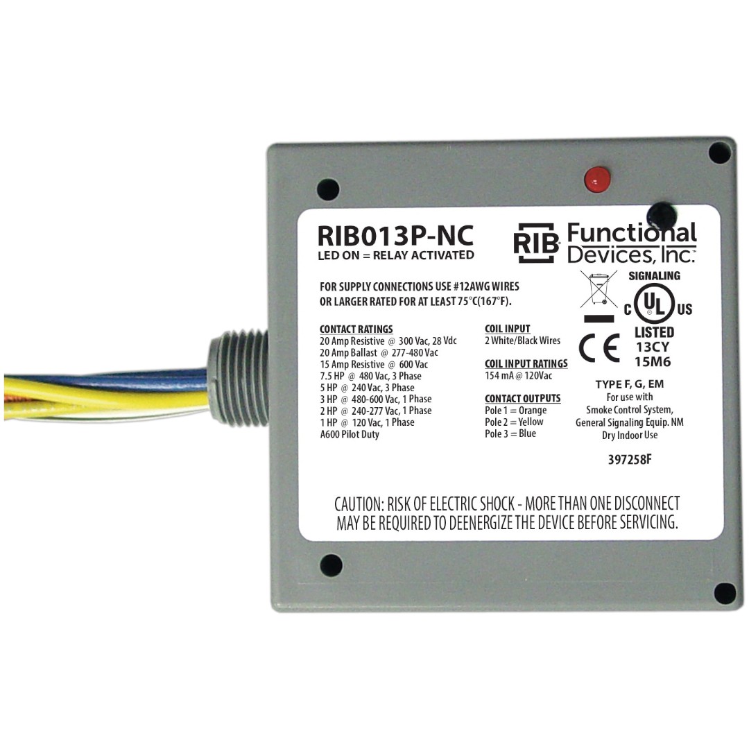 Functional Devices RIB013P-NC Enclosed Relay 20A 3PST-NC 120VAC