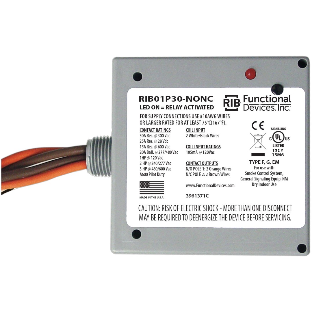 Functional Devices RIB01P30-NONC Enclosed Relay 30A DPST-NONC 120VAC