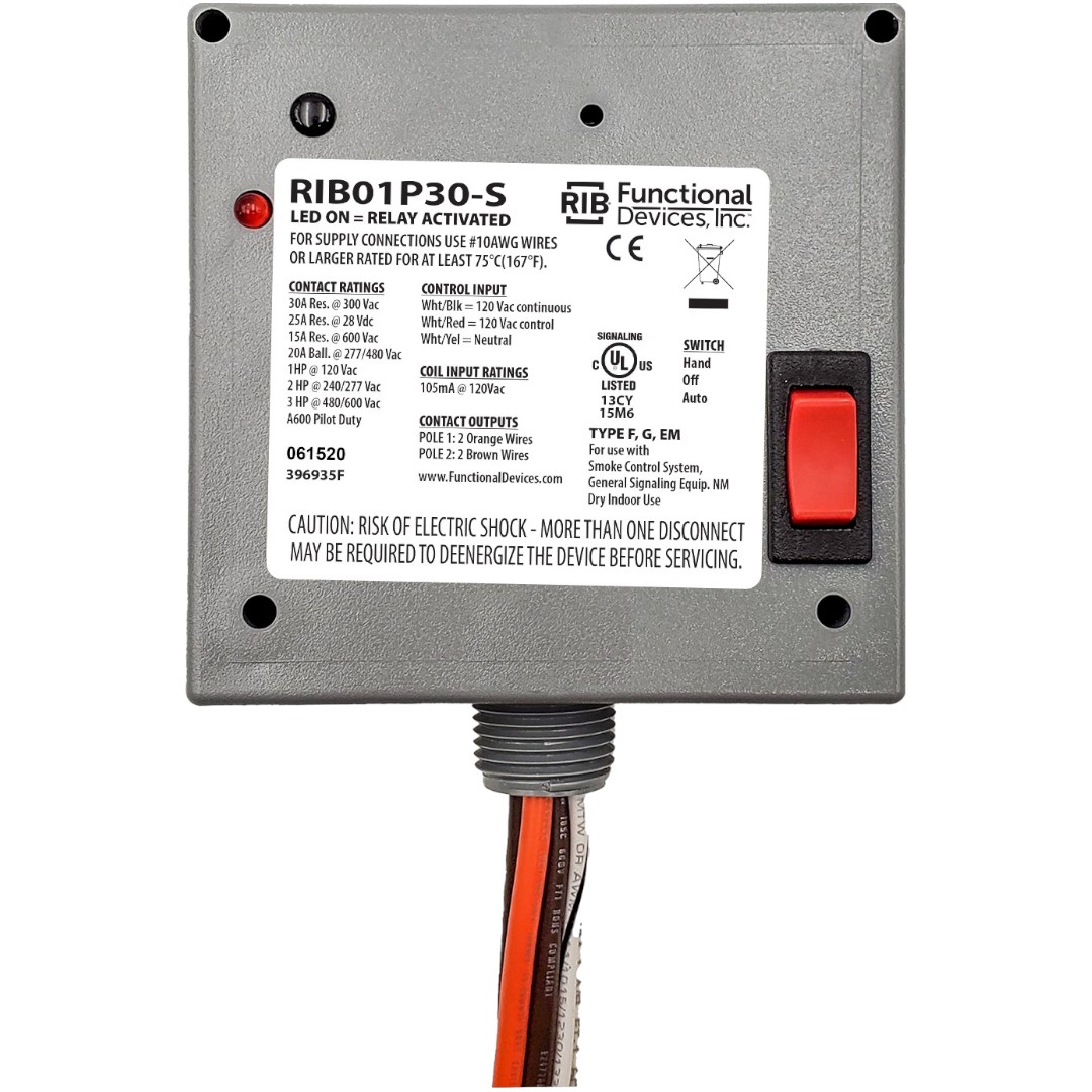 Functional Devices RIB01P30-S Enclosed Relay 30A DPST 120VAC, Override