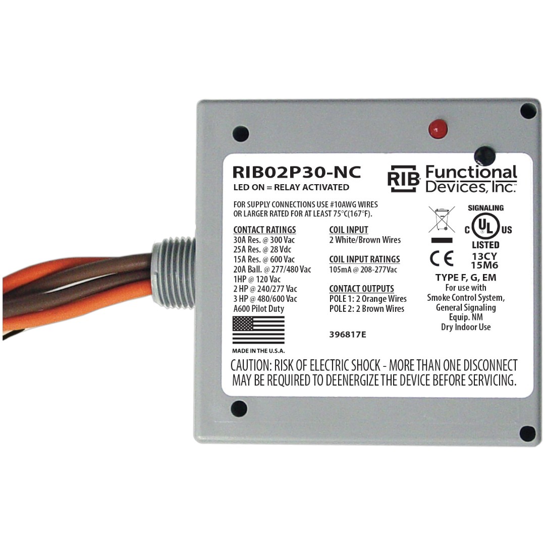 Functional Devices RIB02P30-NC Enclosed Relay 30A DPST-NC 208-277VAC