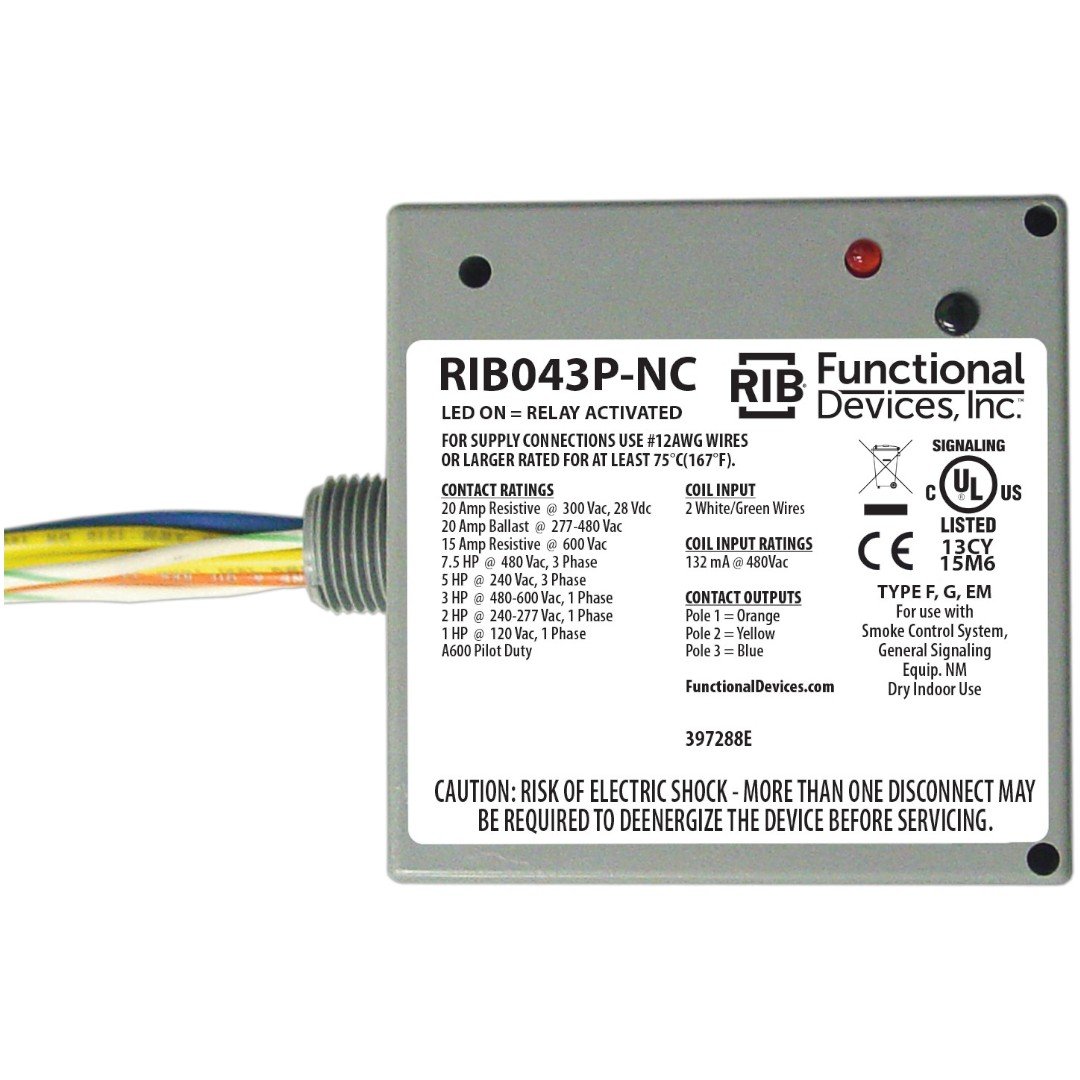 Functional Devices RIB043P-NC Enclosed Relay 20A 3PST-NC 480VAC