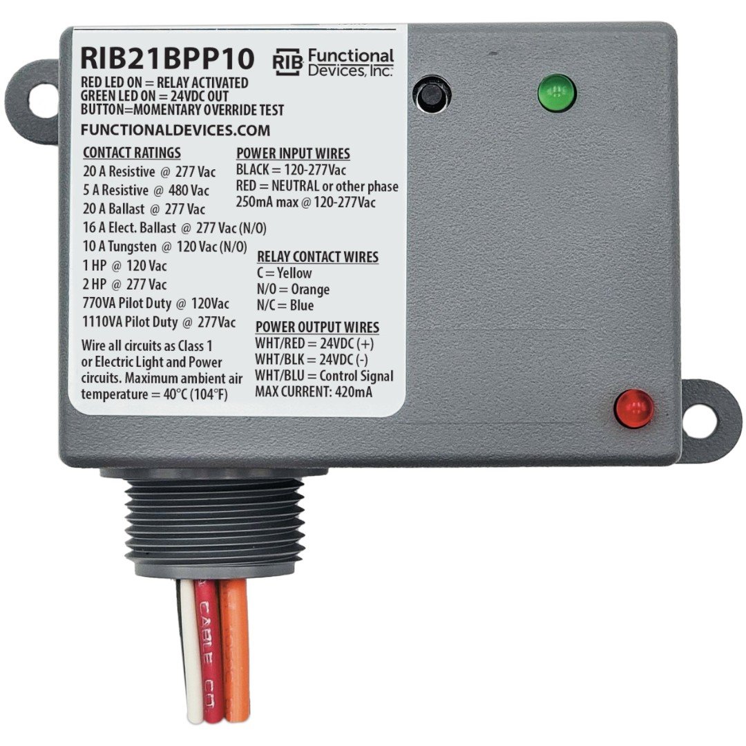 Functional Devices RIB21BPP10 Enclosed Relay 20A SPDT 120-277VAC, 10W PS