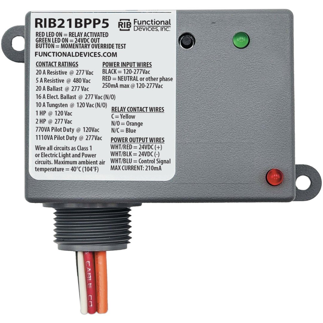 Functional Devices RIB21BPP5 Enclosed Relay 20A SPDT 120-277VAC, 5W PS
