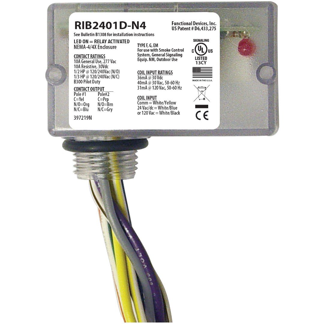 Functional Devices RIB2401D-N4 Enclosed Relay 10A DPDT 24VDC/AC/120VAC, NEMA4