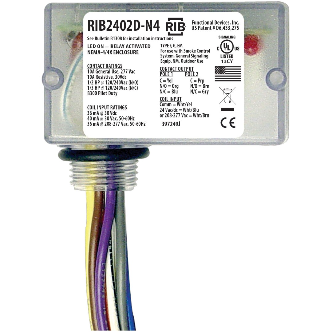 Functional Devices RIB2402D-N4 Enclosed Relay 10A DPDT 24VDC/AC, 277VAC, NEMA4