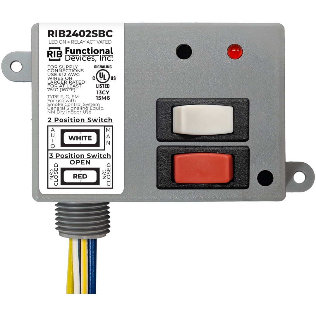 Functional Devices RIB2402SBC Enclosed Relay 20A SPDT 24VDC/AC, 277VAC, Override