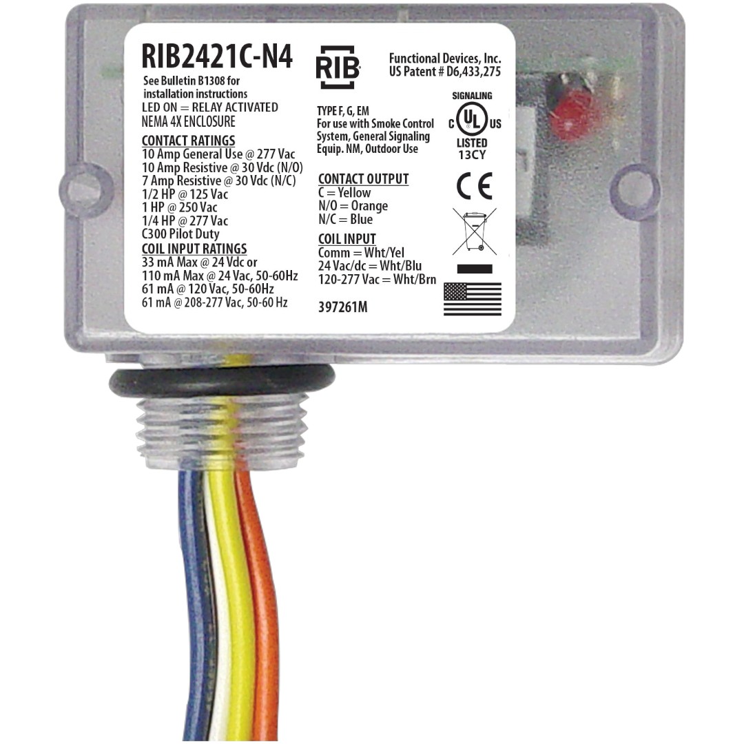 Functional Devices RIB2421C-N4 Enclosed Relay NEMA4X 10A SPDT 24-277VAC