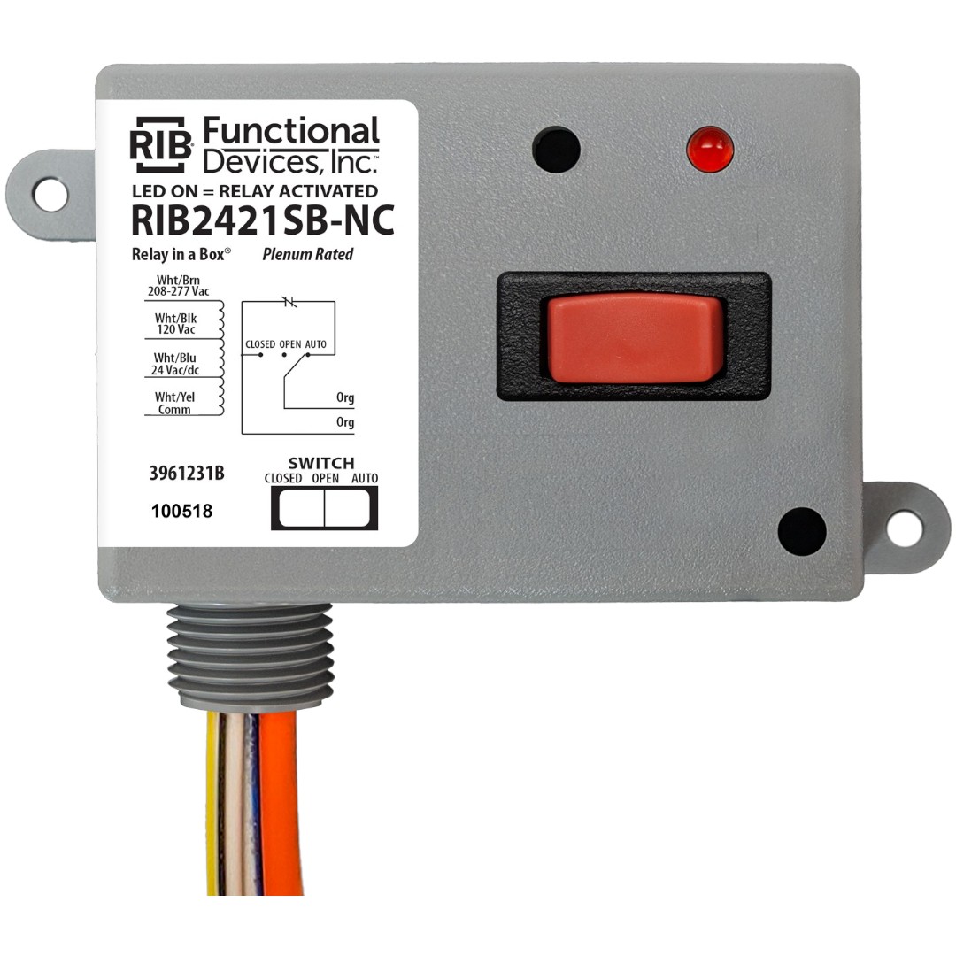 Functional Devices RIB2421SB-NC Enclosed Relay 20A SPST-NC 24-277VAC, Override