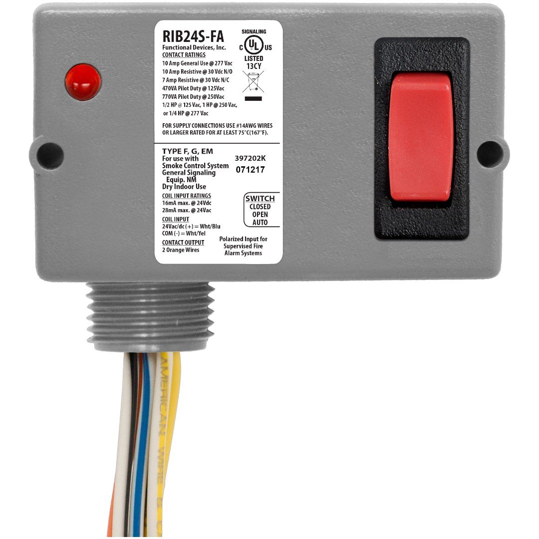 Functional Devices RIB24S-FA Enclosed Relay 10A SPST 24VDC/AC, Override