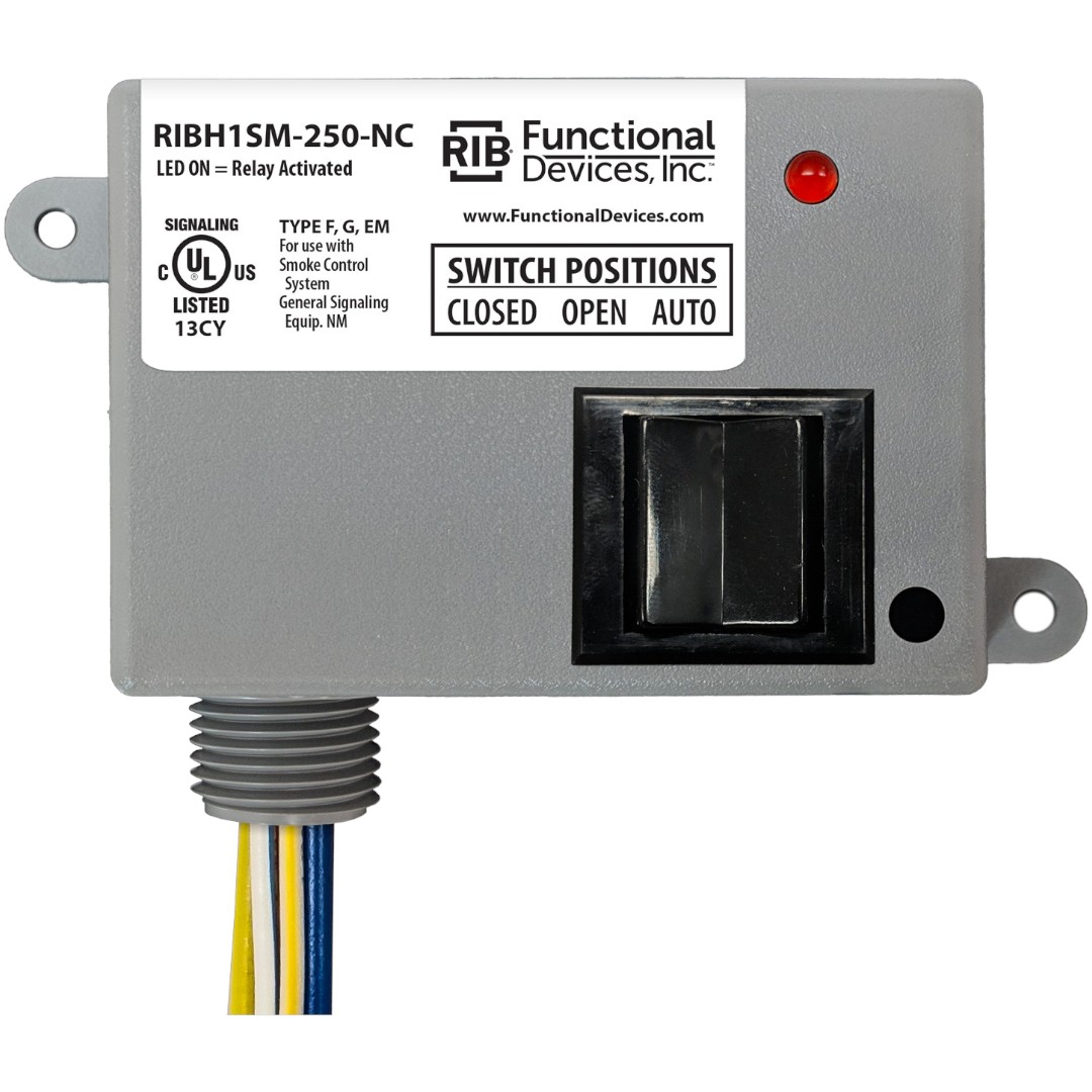 Functional Devices RIBH1SM-250-NC Enclosed Relay 10A SPST-NC 10-277VAC, Override, Mon