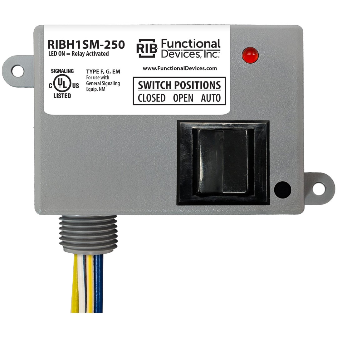 Functional Devices RIBH1SM-250 Enclosed Relay 10A SPST 10-277VAC, Override, Mon