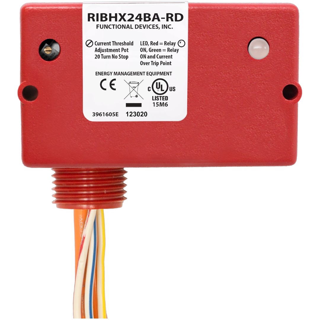 Functional Devices RIBHX24BA-RD Enclosed Relay 20A SPST 24VAC/DC, Adj Sensor, Red