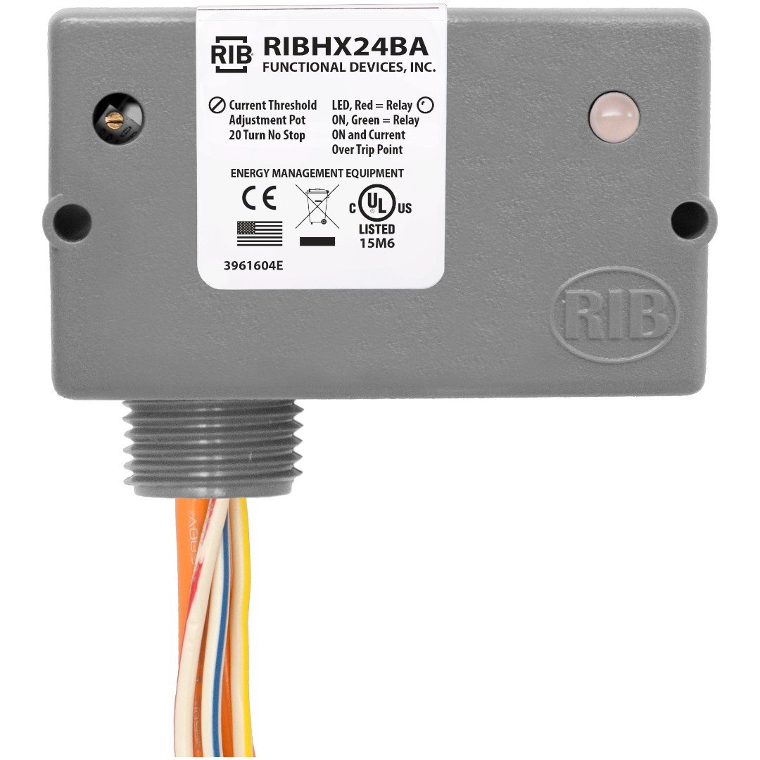 Functional Devices RIBHX24BA Enclosed Relay 20A SPST 24VAC/DC, Adj AC Sensor