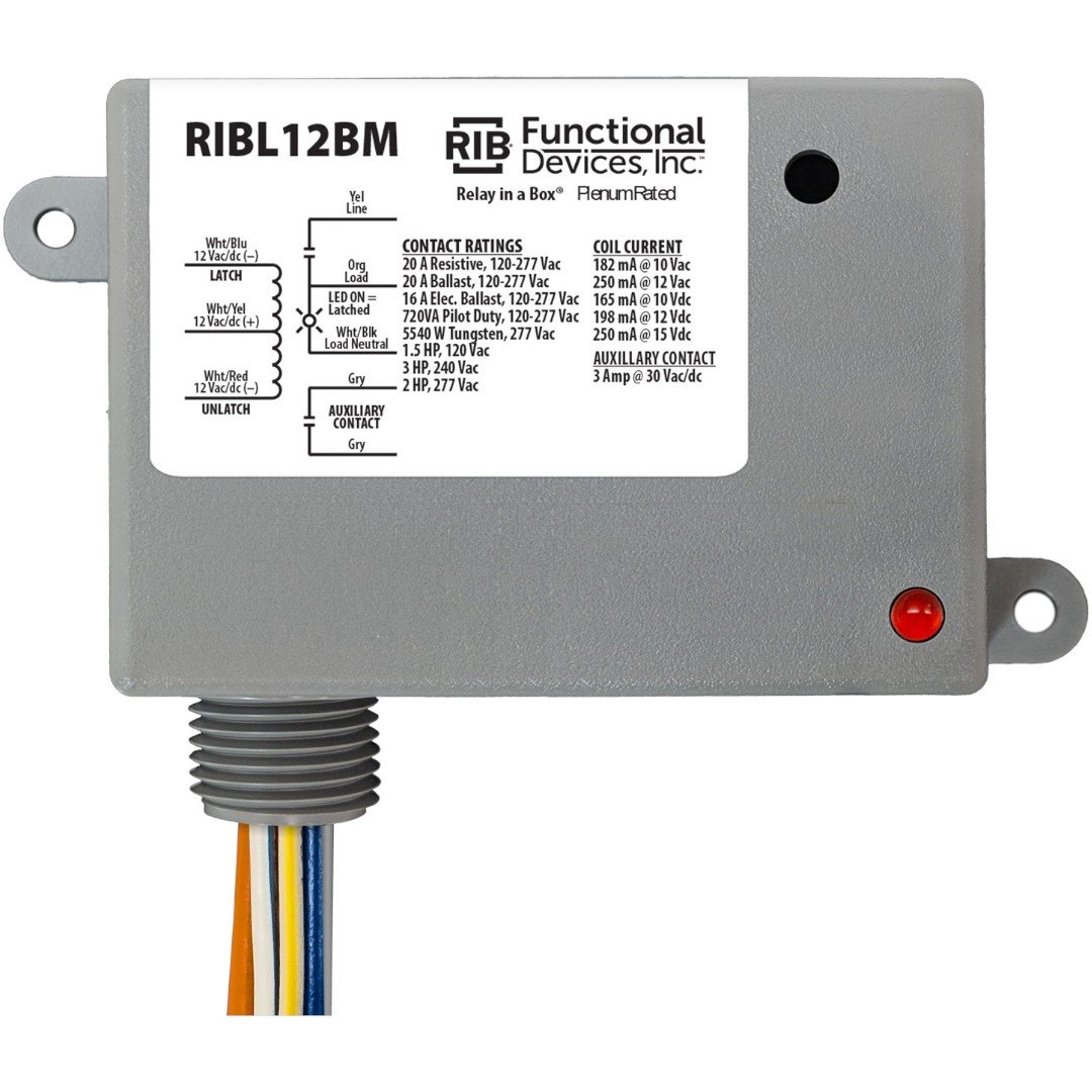 Functional Devices RIBL12BM Enclosed Relay 20A 12VAC/DC, Latching, Aux