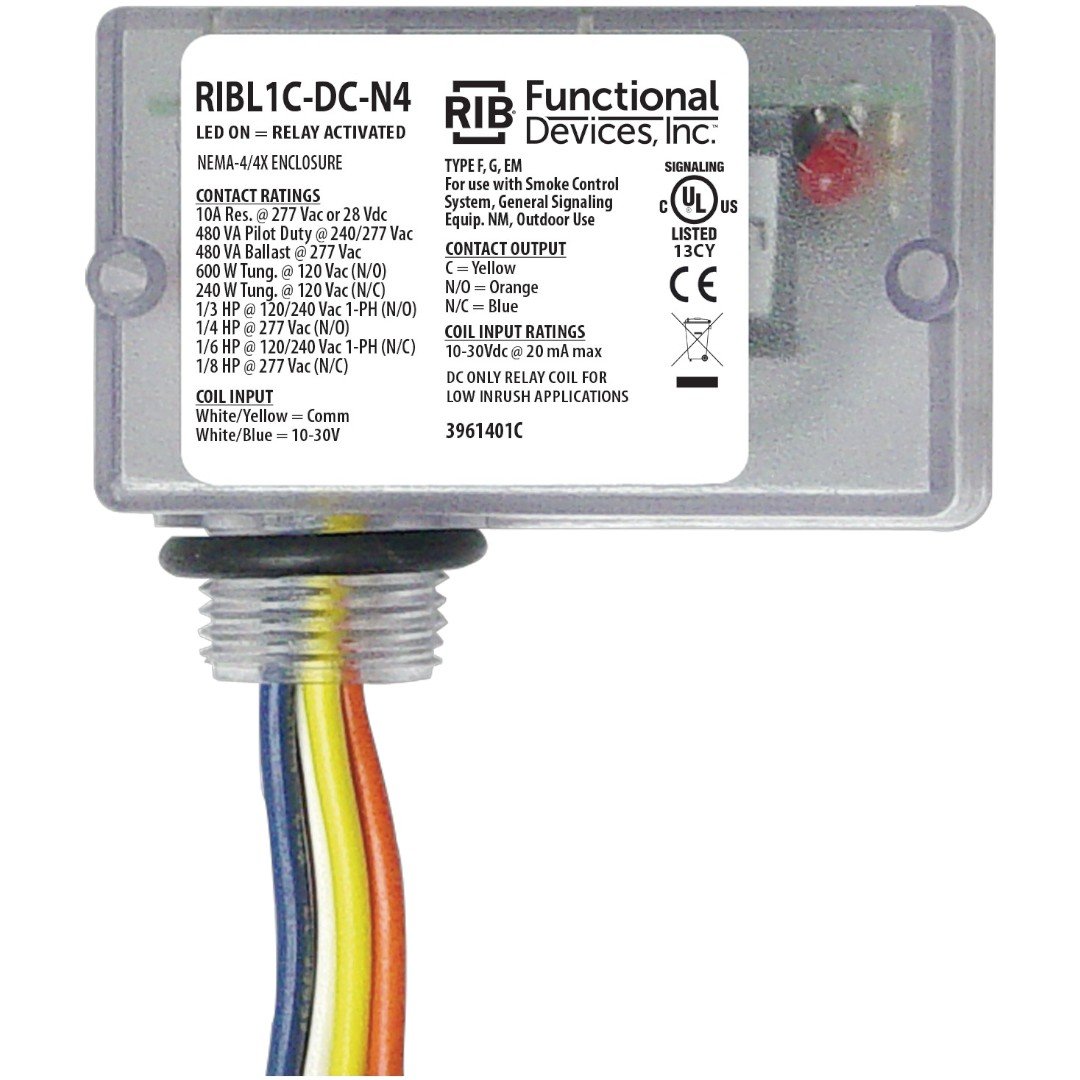 Functional Devices RIBL1C-DC-N4 Enclosed Relay 10A SPDT 10-30VDC, Low Inrush, N4