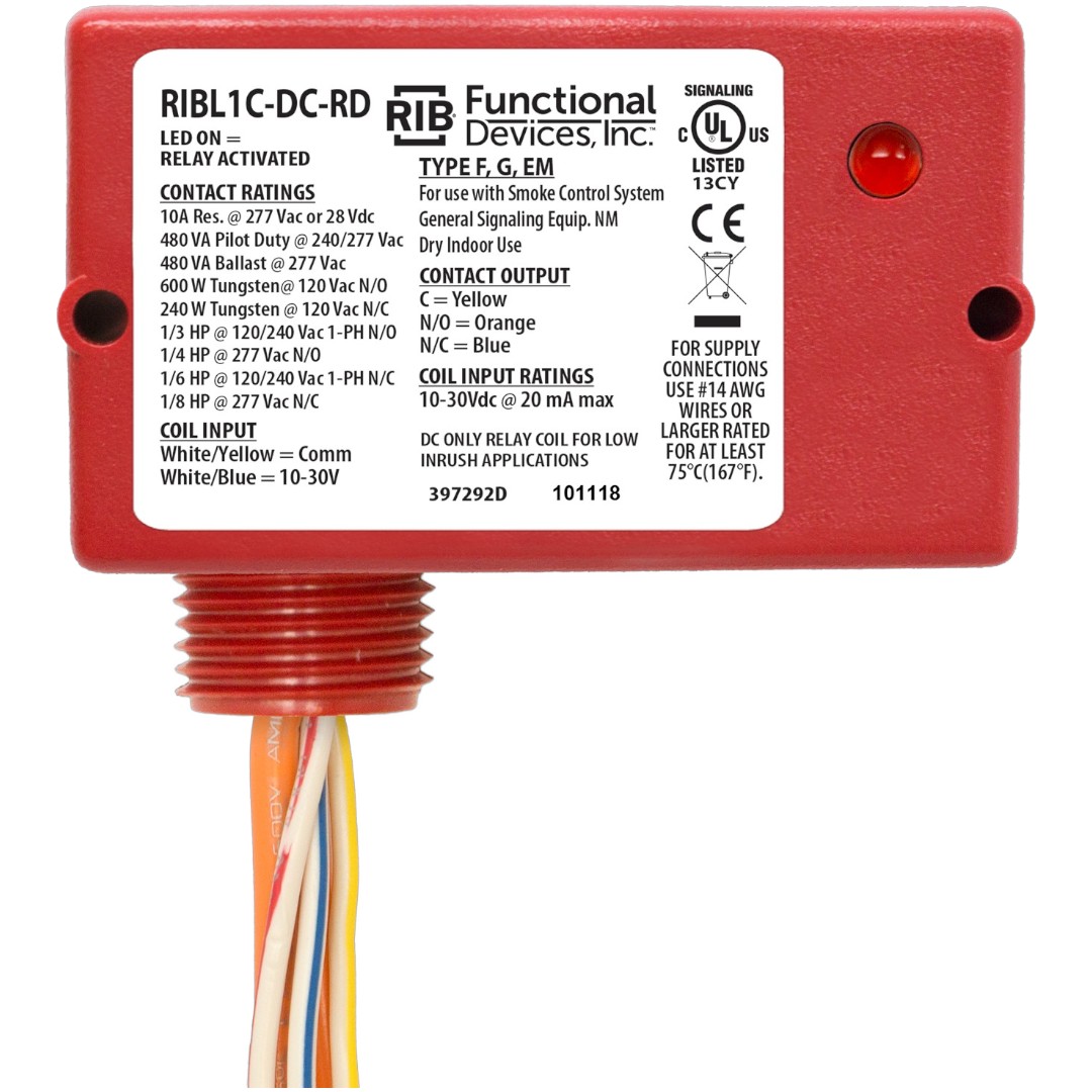 Functional Devices RIBL1C-DC-RD Enclosed Relay 10A SPDT 10-30VDC, Low Inrush, Red