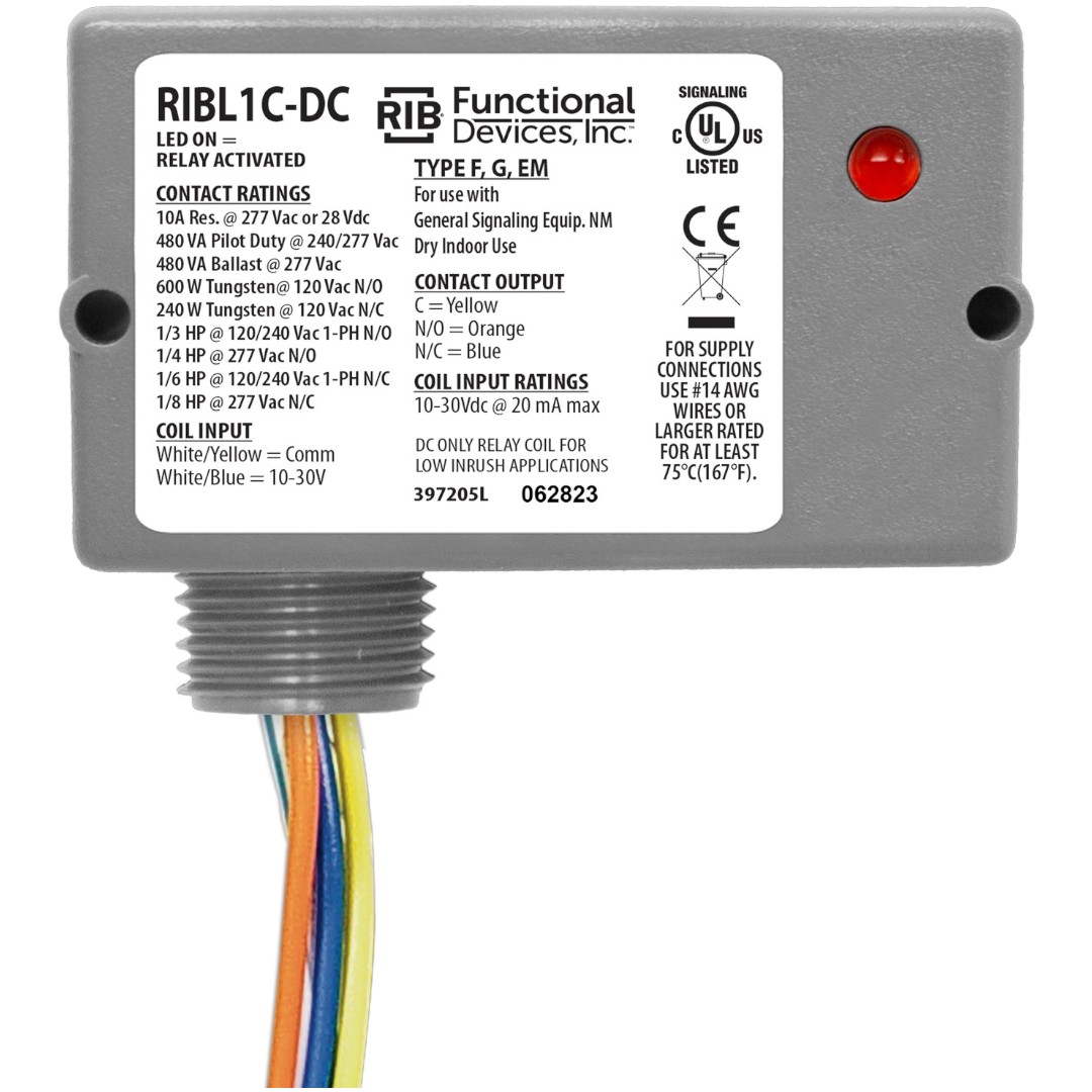 Functional Devices RIBL1C-DC Enclosed Relay 10A SPDT 10-30VDC, Low Inrush
