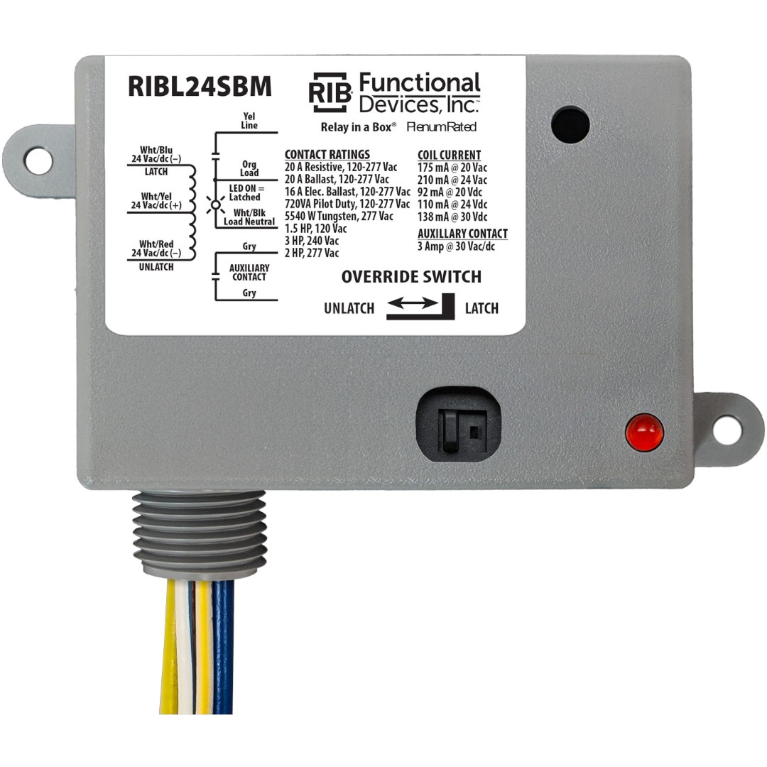 Functional Devices RIBL24SBM Enclosed Relay 20A 24VAC/DC, Latching, Switch, Aux