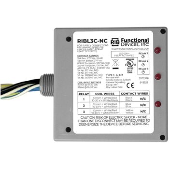 Functional Devices RIBL3C-NC Enclosed Relays 10A, 3 x SPST-NC, 10-30VDC
