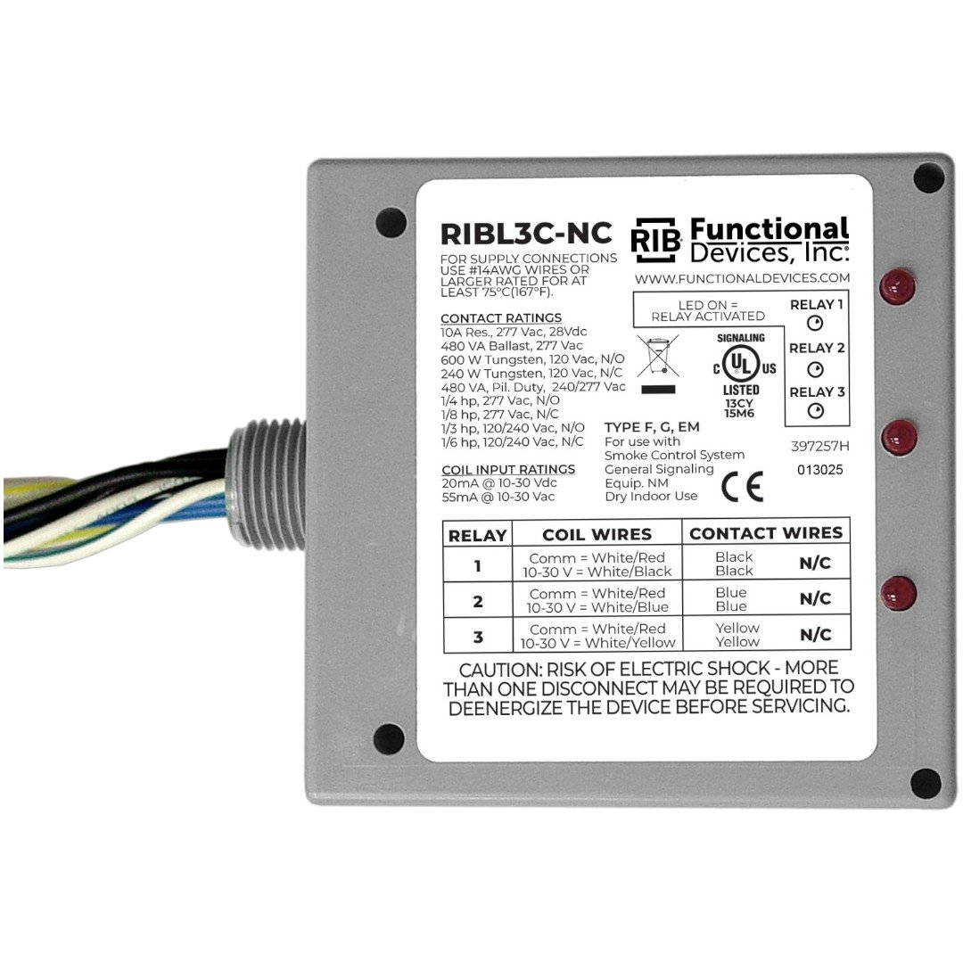Functional Devices RIBL3C-NC Enclosed Relays 10A, 3 x SPST-NC, 10-30VDC