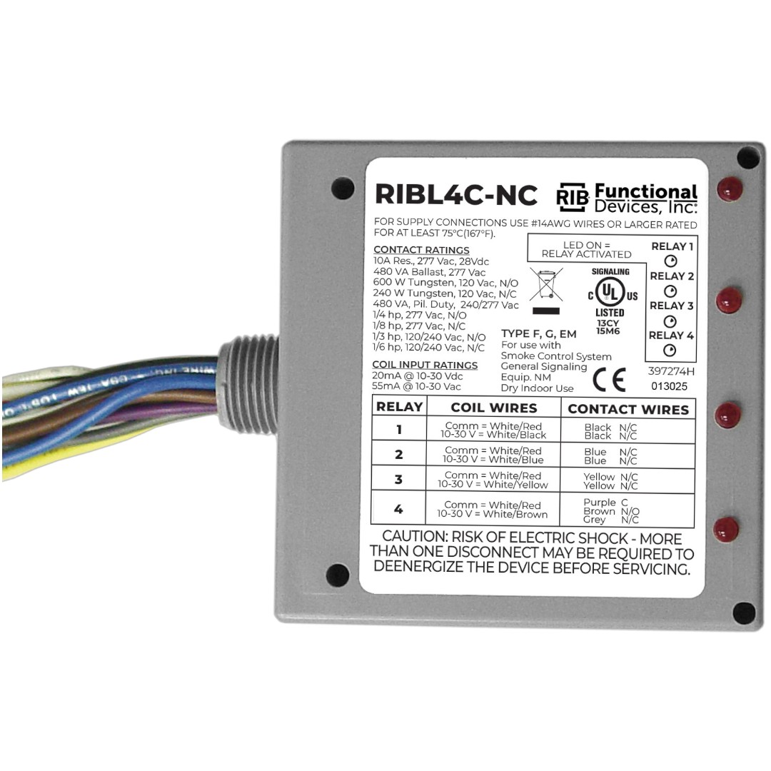 Functional Devices RIBL4C-NC Enclosed Relays 10A, 3NC, 1SPDT, 10-30VDC