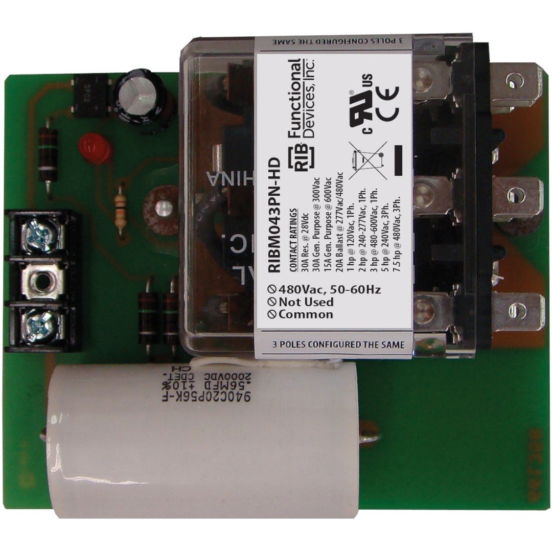 Functional Devices RIBM043PN-HD Panel Relay 4in 30A 3PDT 480VAC, Heavy Duty