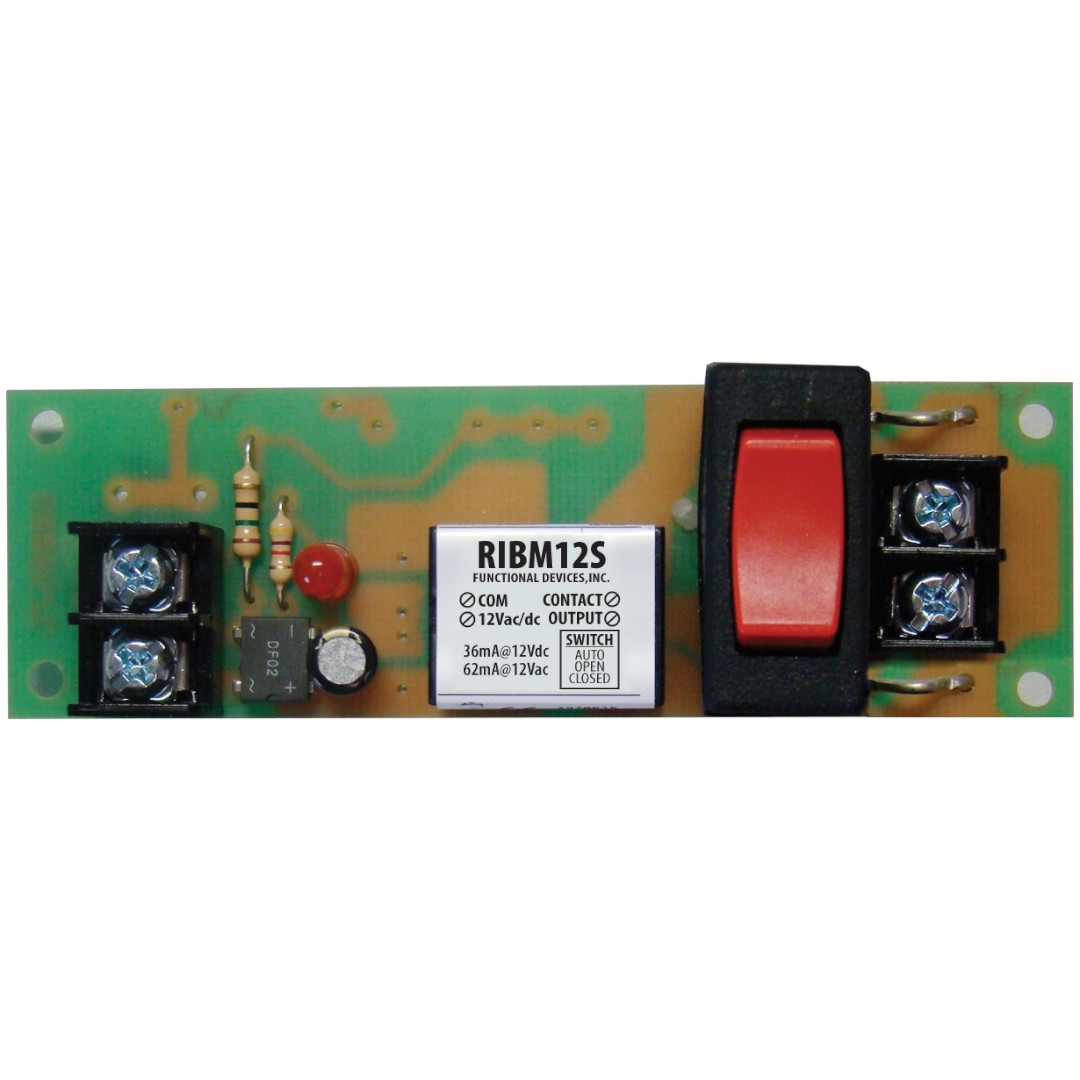 Functional Devices RIBM12S Panel Relay 4in 15A SPST 12VAC/DC, Override