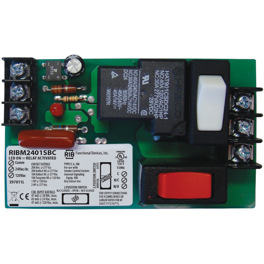 Functional Devices RIBM2401SBC Panel Relay 4in 20A SPDT 24VAC/DC, 120VAC, Override