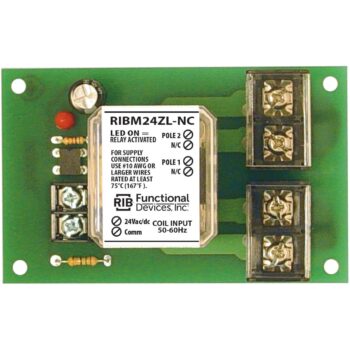 Functional Devices RIBM24ZL-NC Panel Relay 4in 30A DPST-NC 24VAC/DC