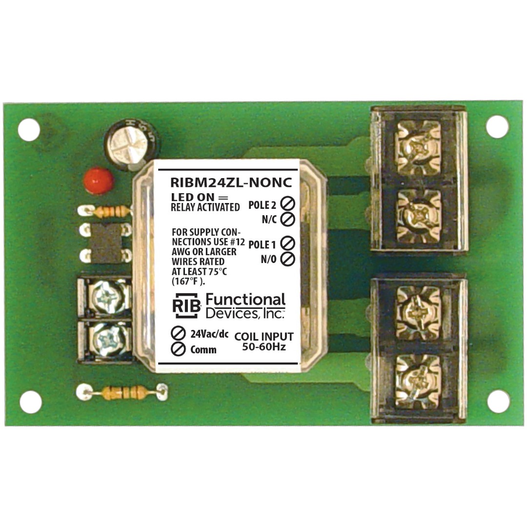 Functional Devices RIBM24ZL-NONC Panel Relay 4in 30A DPST-NONC 24VAC/DC
