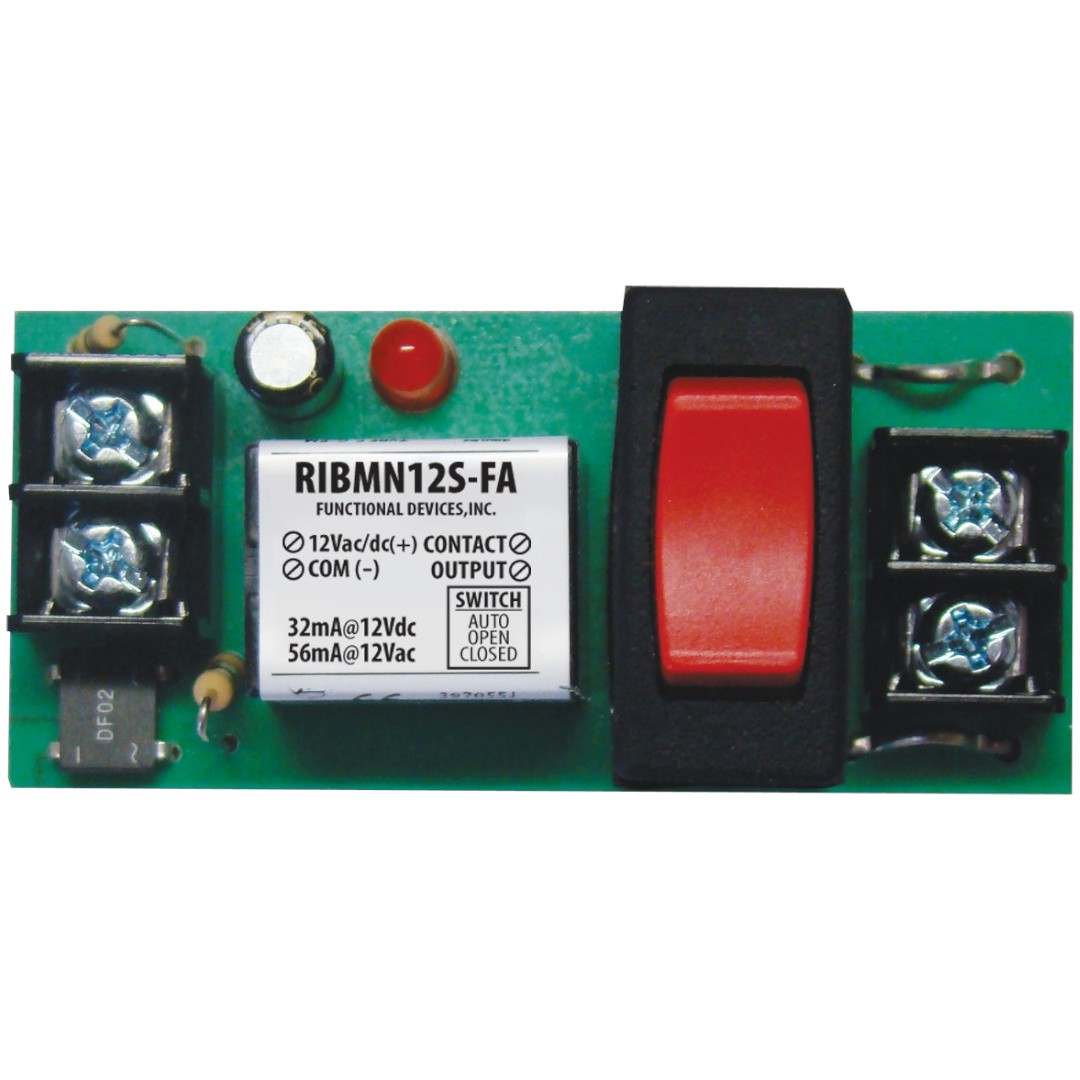Functional Devices RIBMN12S-FA Panel Relay 2.75in 15A SPST 12VAC/DC, Override