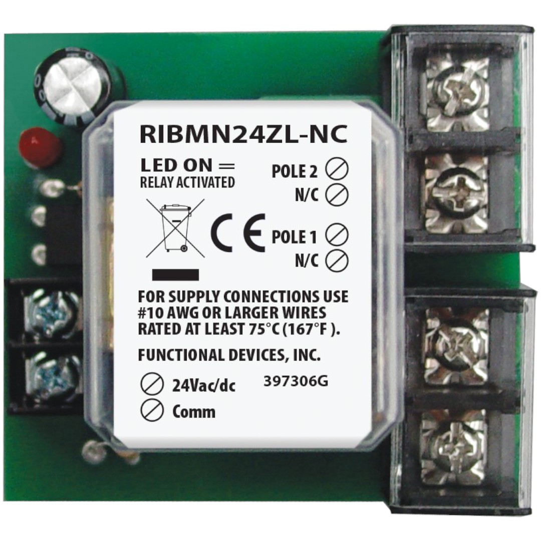Functional Devices RIBMN24ZL-NC Panel Relay 2.75in 30A DPST-NC 24VAC/DC