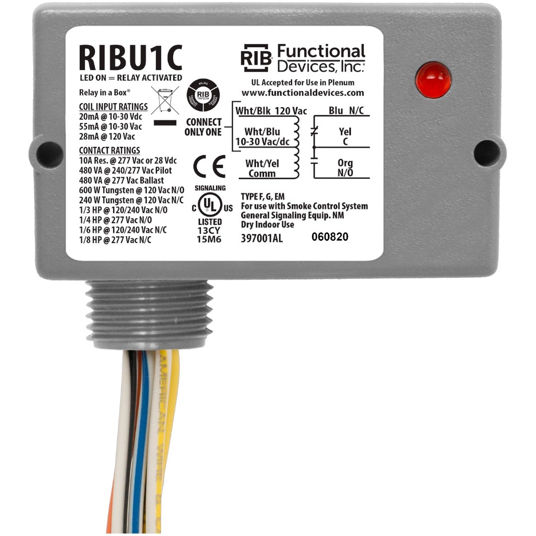 Functional Devices RIBU1C-100DISPLAY Relay 10A SPDT 10-120V, 100pk, Display
