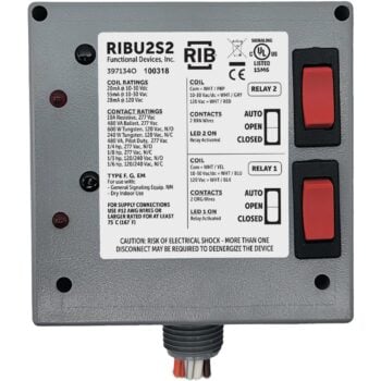 Functional Devices RIBU2S2 Relay 10A 2SPST 10-120V, With Override