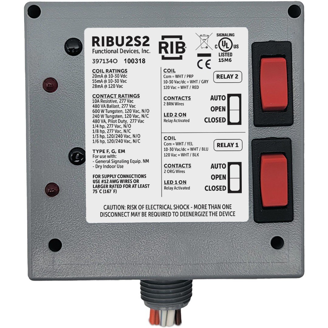 Functional Devices RIBU2S2 Relay 10A 2SPST 10-120V, With Override