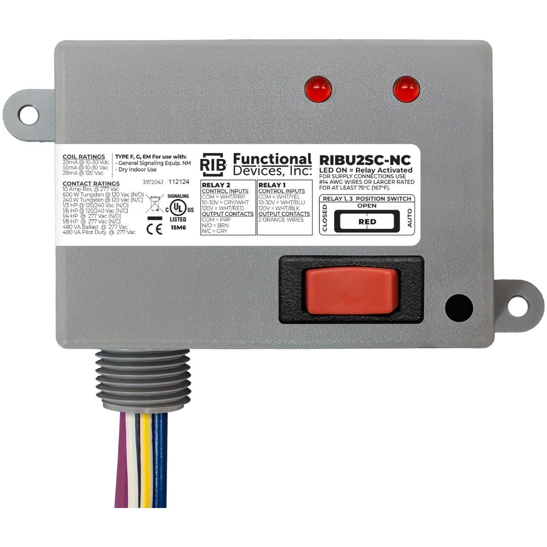 Functional Devices RIBU2SC-NC Relay 10A 1SPST-NC 1SPDT 10-120V, Override