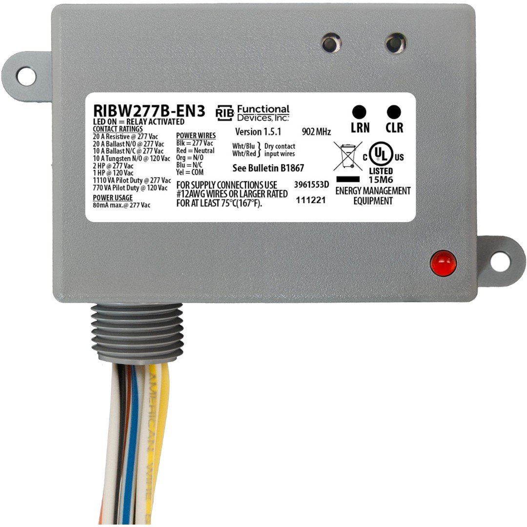 Functional Devices RIBW277B-EN3 EnOcean Relay 20A 277VAC, 2-Way Dry Input