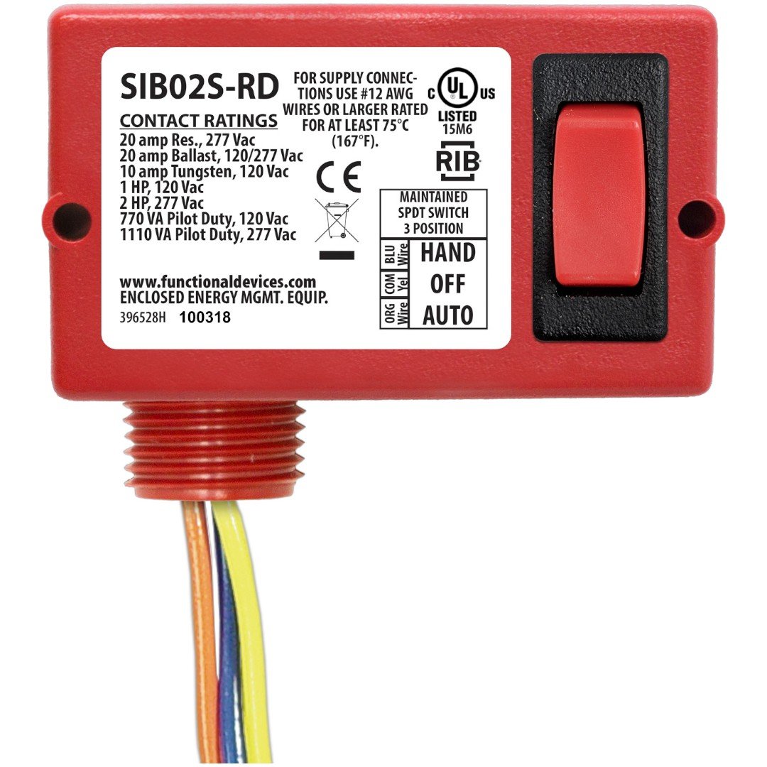 Functional Devices SIB02S-RD Switch 20A, 3Pos Center Off, Red, 3 Wire