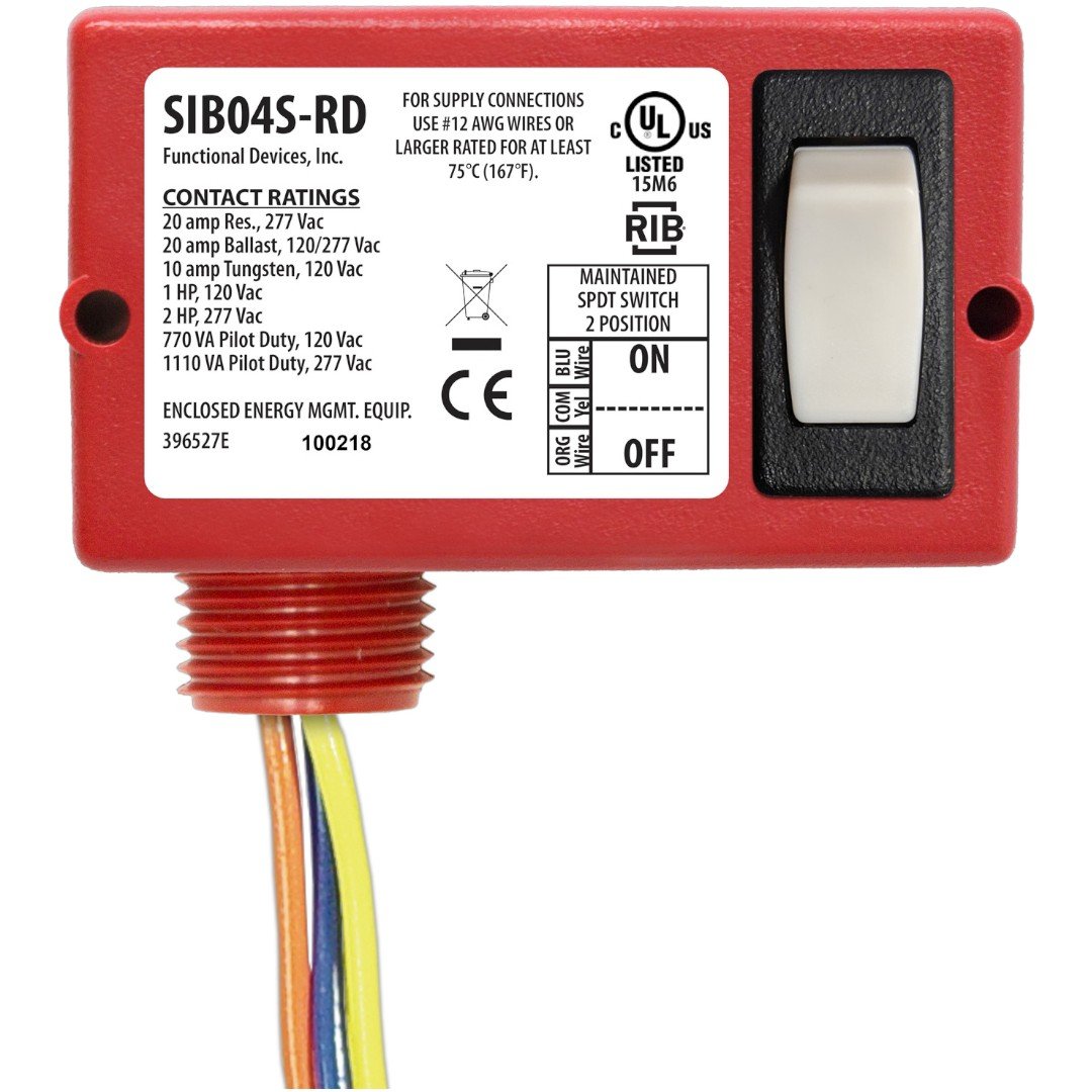 Functional Devices SIB04S-RD Switch 20A, 2Pos Maintained, Red, 3 Wire