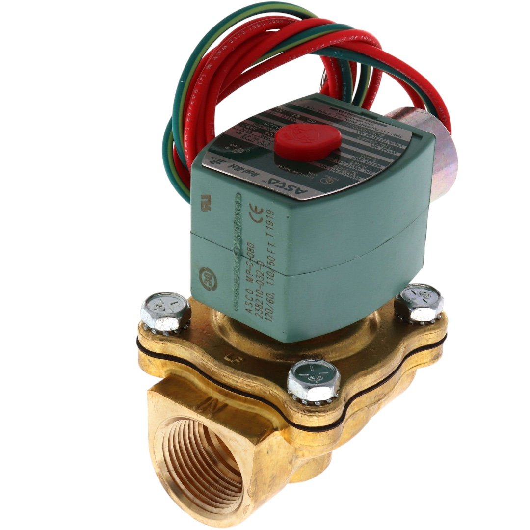 ASCO 8210G009LF Solenoid Valve, 3/4", N.C., 120/60 110/50 Vac, Lead Free, Brass