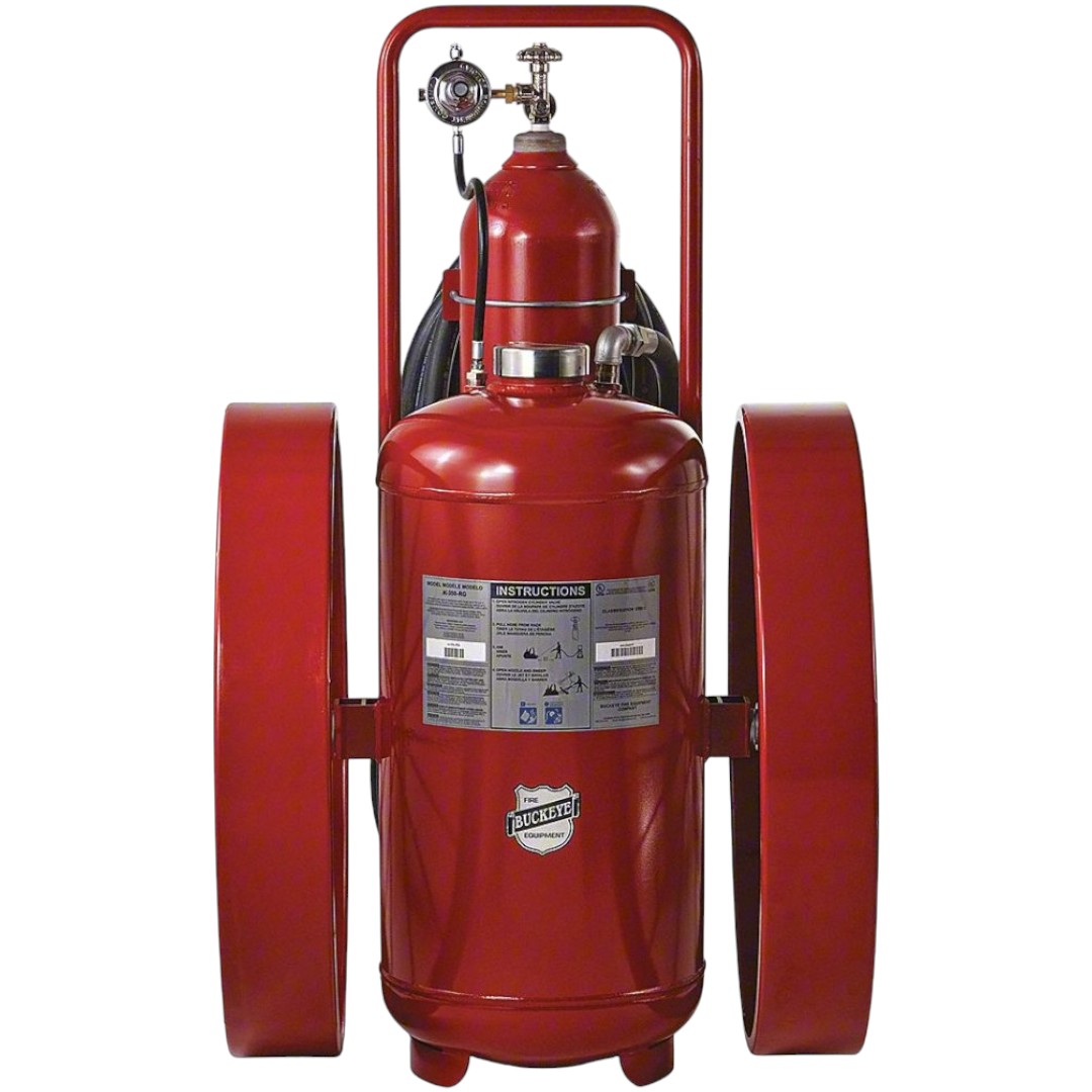 Buckeye 32320 300 lbs PK Pressure Regulated Fire Extinguisher, 36 in Steel Wheels