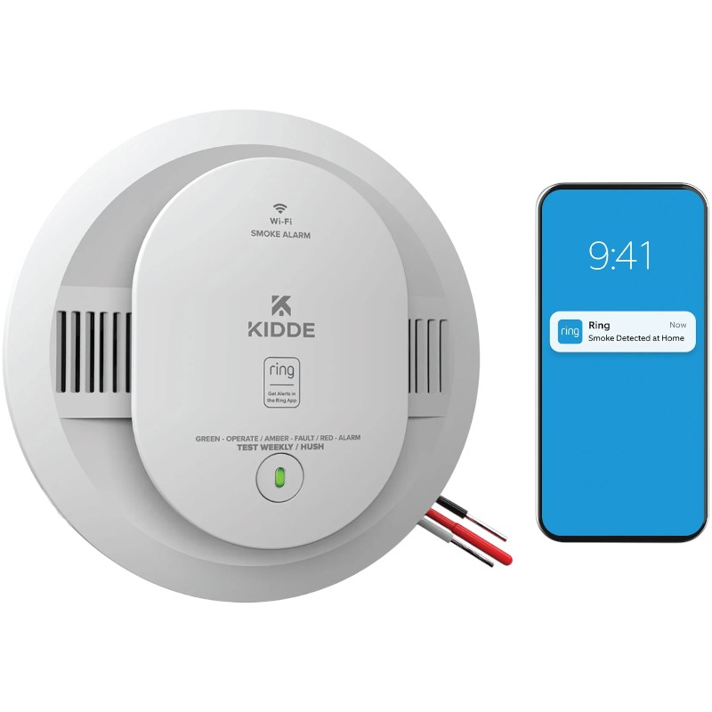 Kidde RGSAR-RW Ring Smart Smoke Alarm, Hardwired with AA Battery Backup