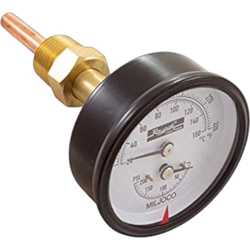 Raypak 007399F Temp and Pressure Gauge Kit, 0-200 PSI, 70-320°F